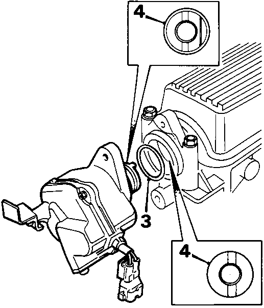 Diagram of T.D.C. sensor installation on cylinder head, showing callout numbers 3 and 4 with inset detail views of the dog gear alignment. Figure code 8RM 2399.