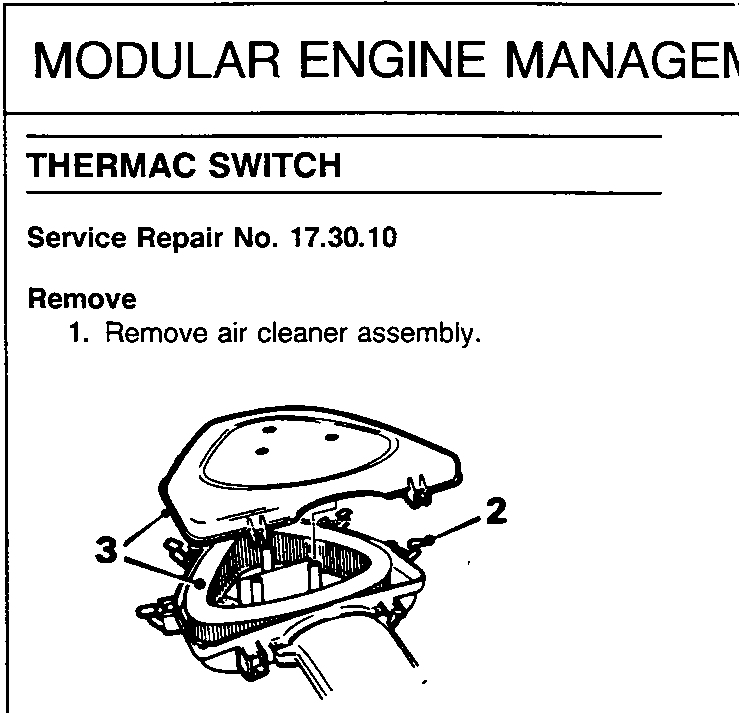 Exploded view of the air cleaner assembly showing the lid, clips, and filter element with callout numbers 2 and 3