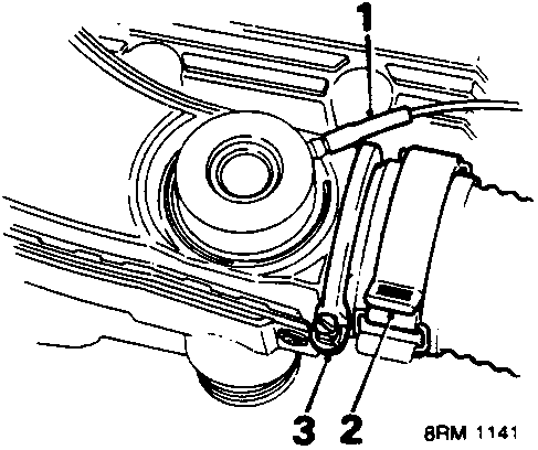 Air temperature control valve connected to intake hose with callout numbers 1, 2, and 3