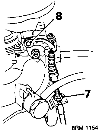 Diagram showing throttle cable locknut and cam labeled 7 and 8