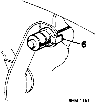 Diagram showing release of cable from throttle pedal, with callout number 6 pointing to the cable attachment point on the pedal.