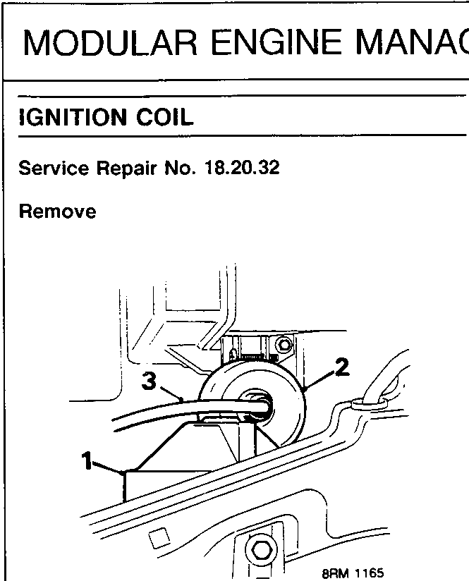 Diagram showing ignition coil with callout numbers 1, 2, and 3