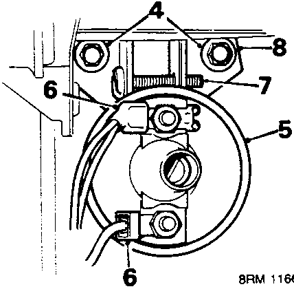 Diagram showing ignition coil mounting with callout numbers 4 through 8