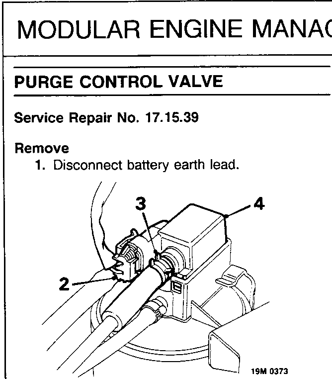 Diagram showing purge control valve assembly with callout numbers 2, 3, and 4