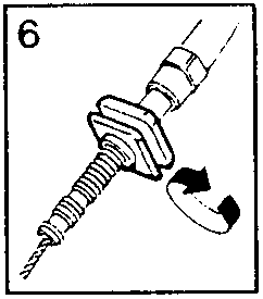 Diagram showing cable adjusting nut rotation with callout number 6