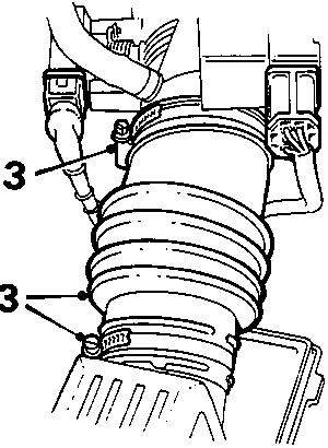 Diagram showing air cleaner hose connections with callout numbers 3, 3