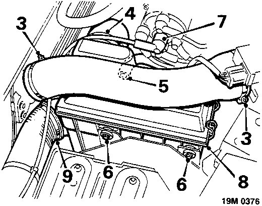Diagram showing turbo model air cleaner assembly with callout numbers 3, 4, 7, 5, 9, 6, 6, 8, 3