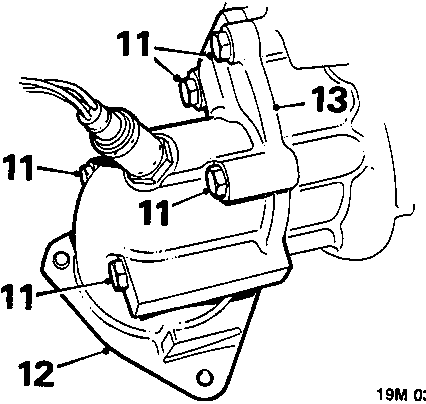Diagram showing turbocharger components with callout numbers 11, 12, and 13