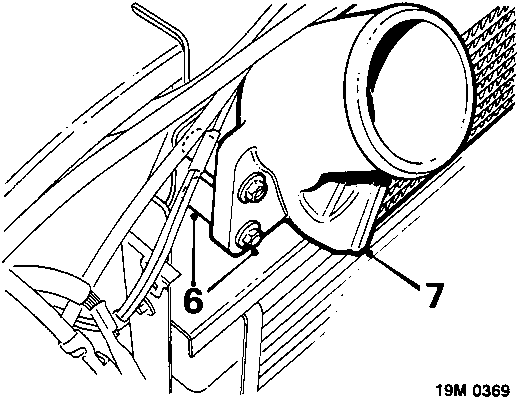 Diagram showing intercooler mounting bolts and spacers with callout numbers 6 and 7