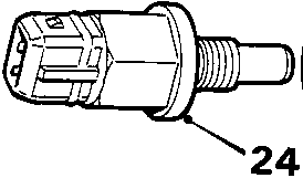 Diagram showing the removal of the fuel temperature sensor and its sealing washer from the fuel rail, with callout number 24.