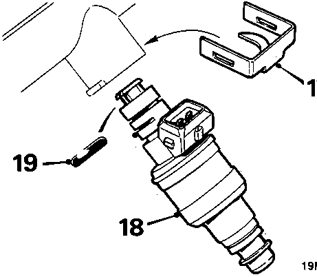 Diagram showing the removal of clips, injectors, and upper O rings from the fuel rail, with callout numbers 17, 18, and 19.