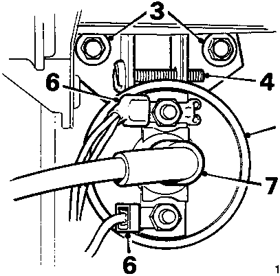 Diagram F2 showing ignition coil mounted in bracket near battery tray, with L.T. and H.T. leads connected and bracket secured by screws, callout numbers 3 through 7