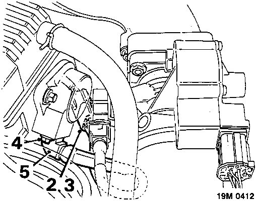 Diagram showing camshaft sensor location with callout numbers 2, 3, 4, and 5