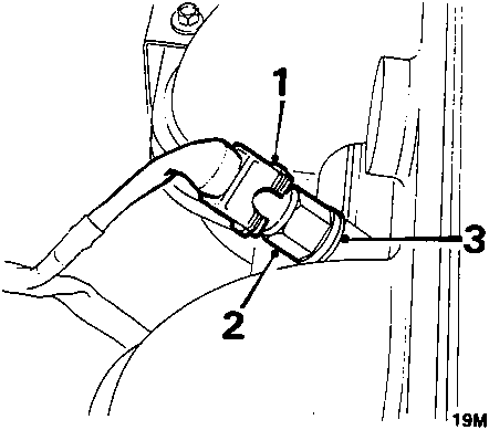 Diagram showing fuel temperature sensor (1), multiplug (2), and sealing washer (3) location on the fuel rail.