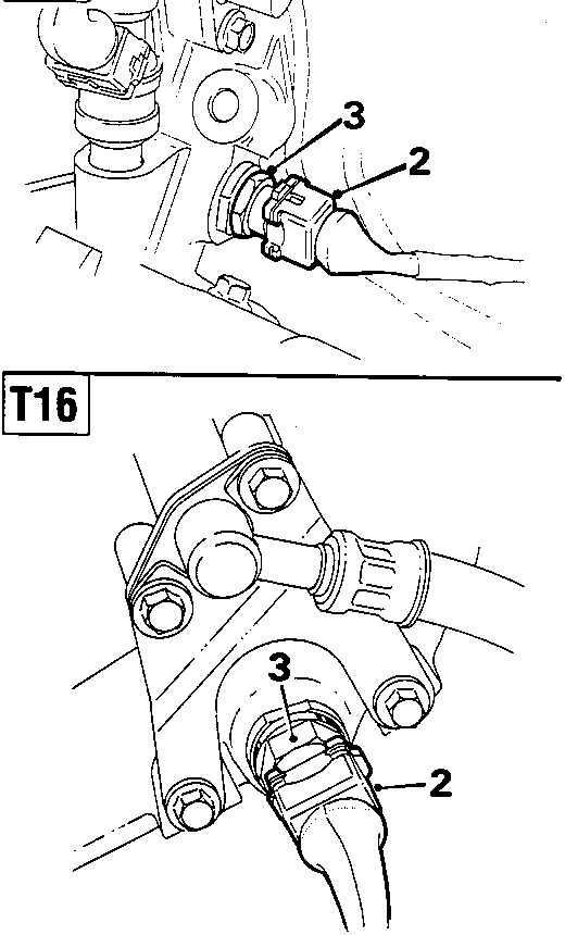 Diagram showing intake air temperature sensor (2) and its multiplug (3) located in the inlet manifold.