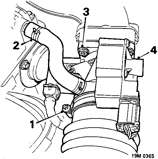 Diagram of throttle housing on alloy inlet manifold with callout numbers 1, 2, 3, and 4
