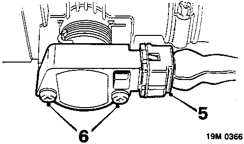 Diagram showing throttle potentiometer secured by screws with callout numbers 5 and 6