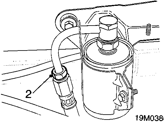 Diagram showing fuel filter and union labeled with number 2