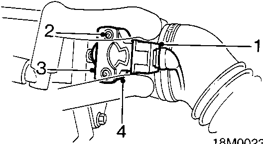 Diagram showing throttle potentiometer assembly with callout numbers 1, 2, 3, and 4 indicating the multiplug, screws, clamping plate, and potentiometer respectively.