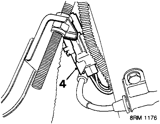 Diagram showing fuel tank harness multiplug disconnection labeled 4.