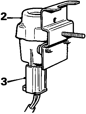 Diagram showing the inertia switch mounting bracket and fascia support with callout numbers 1, 2, and 3