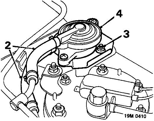 Diagram showing the fuel tank breather two-way valve with callout numbers 2, 3, and 4