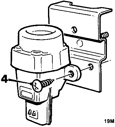 Diagram showing the inertia switch detached from its mounting bracket with callout number 4