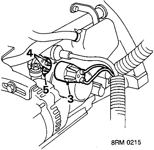 Diagram showing a thermostatic switch (4) installed in the engine cylinder block, with its leads (3), rubber cover (5), and surrounding hoses.