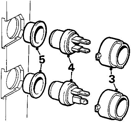 Diagram showing two thermostatic switches (4) mounted on a radiator, each secured by a locking ring (5), and two rubber sealing washers (3).