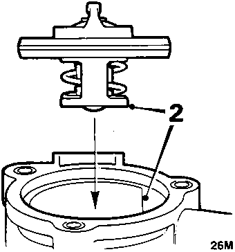 Diagram showing thermostat being aligned and fitted into housing with shoulder