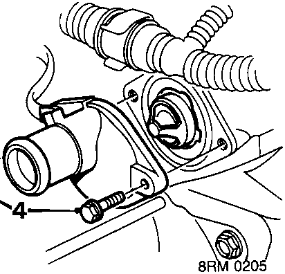 Diagram showing bolts securing thermostat cover to housing with callout number 4