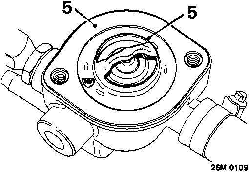 Diagram showing thermostat inside housing with callout number 5