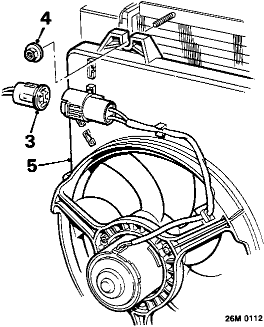 Diagram showing cooling fan cowl assembly with callout numbers 3, 4, 5