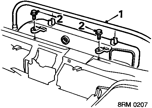 Diagram showing header tank hose and air cleaner intake pipe attachment points on bonnet platform