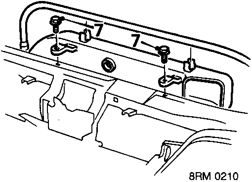 Diagram showing removal of bolts securing air cleaner intake pipe to bonnet platform (8RM 0210)