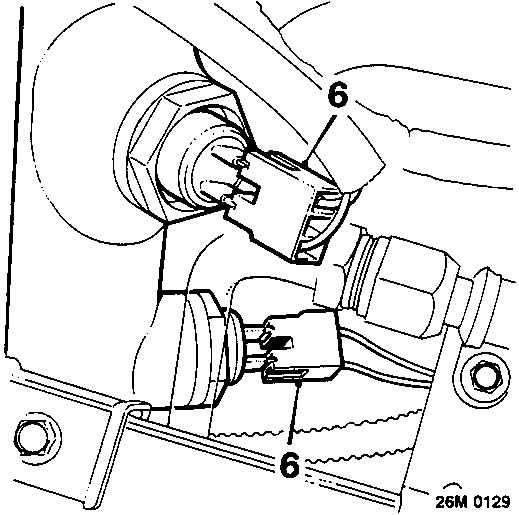 Diagram showing disconnection of harness from thermostatic switches, with callout number 6