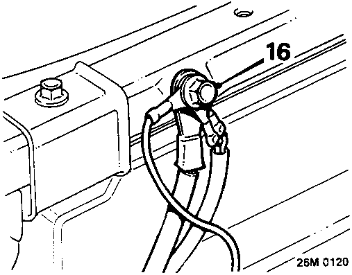 Diagram showing bolt (16) securing earth leads to the bonnet locking platform.