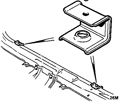 Diagram showing bolt (10) securing a radiator mounting bracket to the bonnet locking platform.