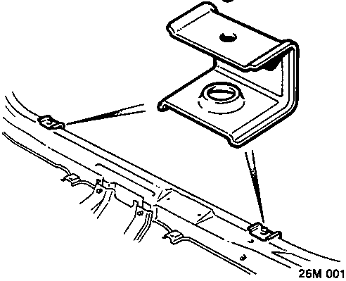 Diagram showing bolt securing radiator mounting bracket to bonnet platform