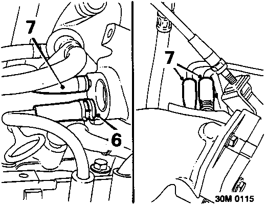 Diagram showing manifold chamber connections with callout number 6 on a breather pipe and callout number 7 on three breather hoses.