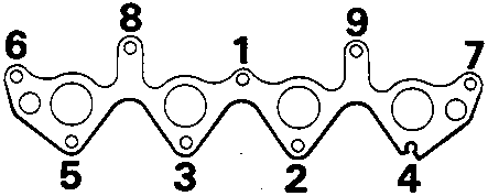 Diagram showing gasket tightening sequence for inlet manifold numbered 1 through 9
