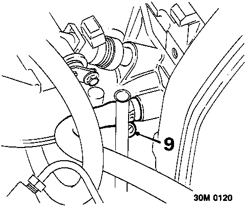 Diagram showing coolant hose connection labeled 9 at inlet manifold