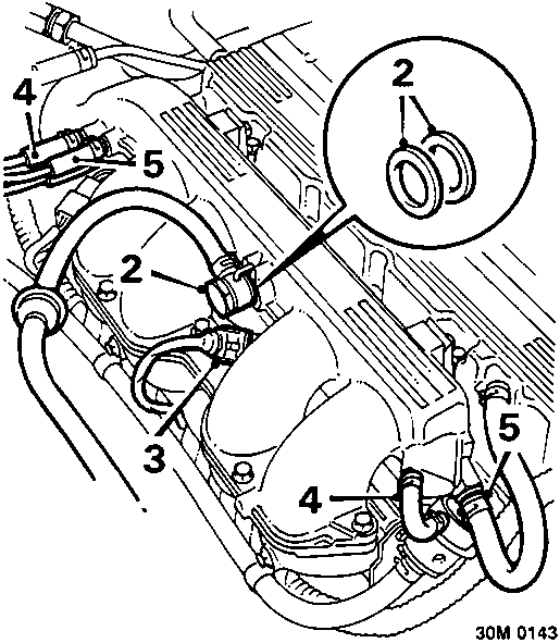 Diagram of the inlet manifold area showing connections for brake servo hose, fuel temperature sensor, vacuum hoses, and breather hoses