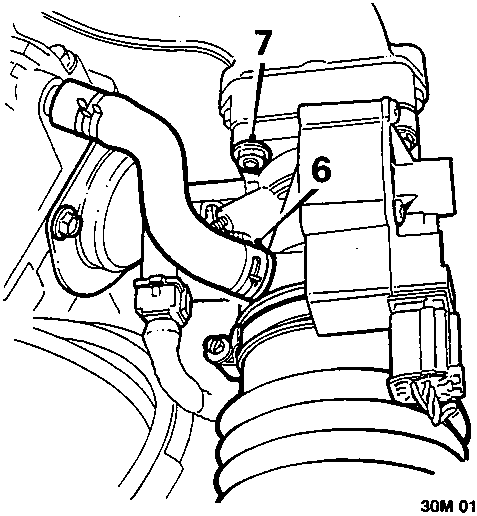 Diagram showing the throttle housing secured by nuts with breather hose connection points