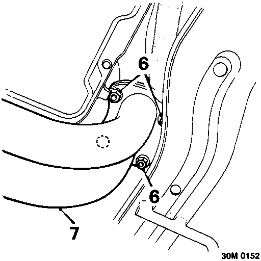 Diagram showing exhaust front pipe connection with callout numbers 6 and 7