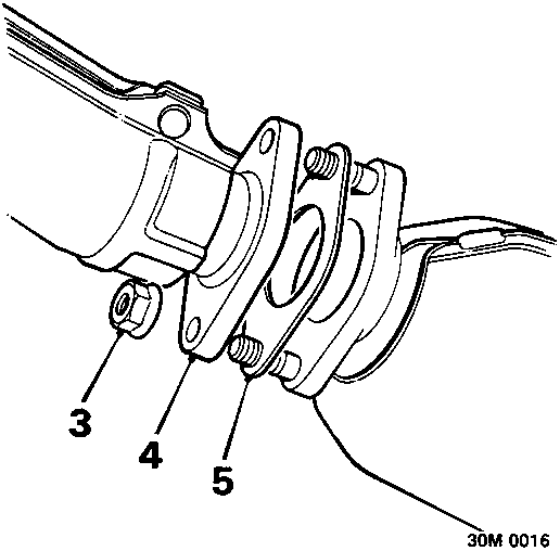 Diagram showing catalytic converter flange connection with callout numbers 3, 4, and 5