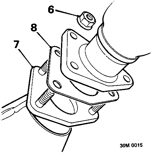 Diagram showing catalytic converter mounting with callout numbers 6, 7, and 8