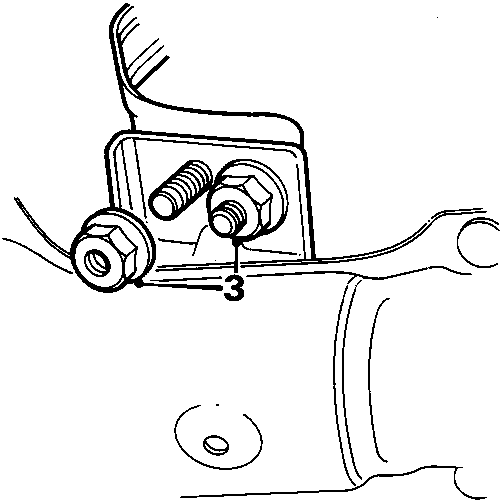 Front pipe bracket to engine bracket connection showing two nuts and bolts