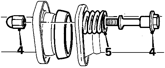 Front pipe to catalytic converter joint showing bolts, springs, and nuts in exploded view