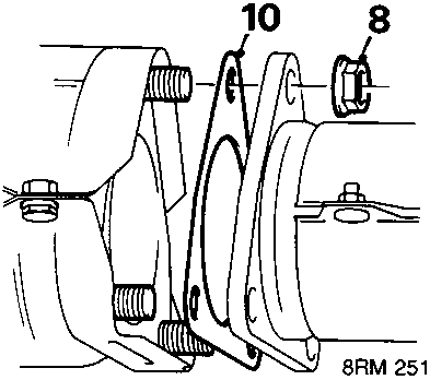 Diagram of intermediate pipe connection to catalytic converter showing parts 8 and 10